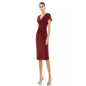 NWT - IEENA for Mac Duggal Dark Red Flounce Sleeve Midi Dress - Size 2